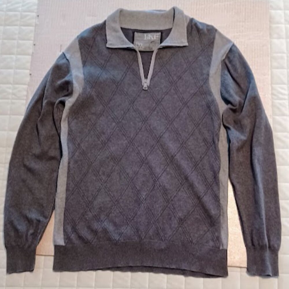 BKE Slim Fit Tall Men's XL Mock Neck sweater with Quarter-zip dark & light gray